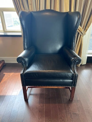 Large Black Leather Wingback Chair