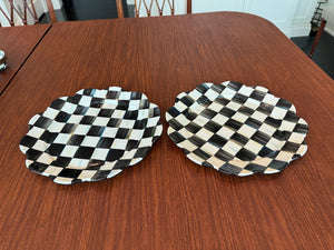 Set of 2 MacKenzie-Childs Courtly Check Enamel Petal Charger Plates- 12"