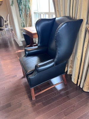 Large Black Leather Wingback Chair