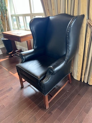 Large Black Leather Wingback Chair