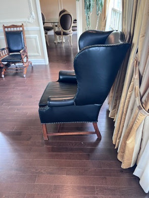 Large Black Leather Wingback Chair