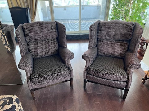 Pair of Large Upholstered Wingback Chairs