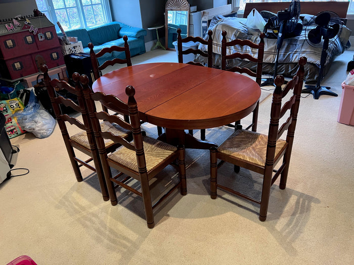 Solid Wood Pedestal Dining Table + 6 Chairs