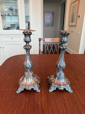 Pair of Silver Plated Ornate Candlesticks