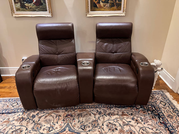 Decorium Brown Leather Reclining Theatre Chairs