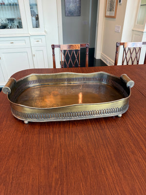 Large Brass-Tone Gallery Serving Tray