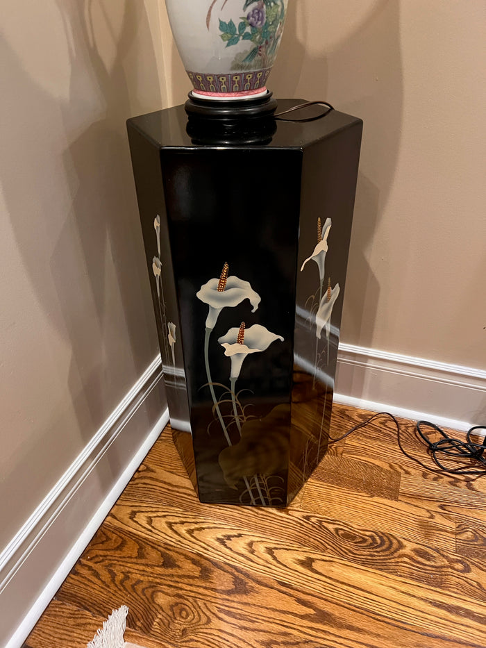 Vintage Black Lacquer Pedestal Stand