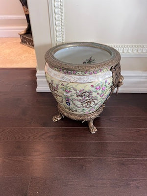 12" Yellow Florentine Claw Footed Planter with Brass Accents