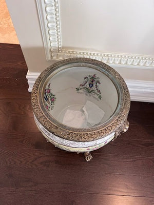 12" Yellow Florentine Claw Footed Planter with Brass Accents