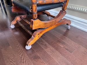 Antique Oak Wood and Leather Glider Chair