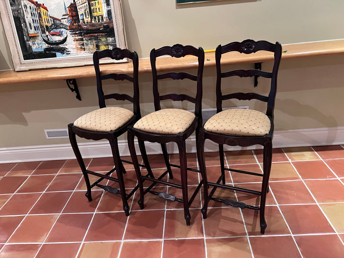 Set of 3 Country French Ladder Back Bar Stools
