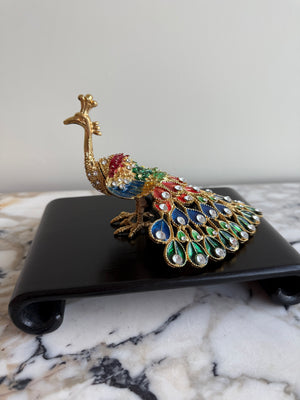 Enameled Metal Peacock Trinket Box