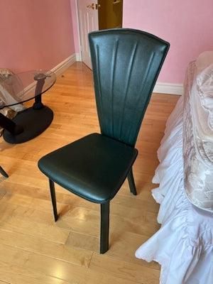 Round Glass Bistro Table + 3 Green Leather Italian Chairs