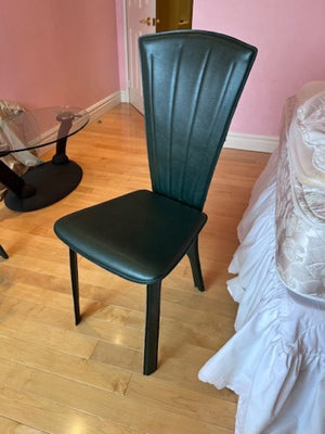 Round Glass Bistro Table + 3 Green Leather Italian Chairs