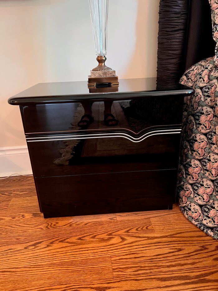 Pair of Vintage 1980's Black Lacquered Nightstands