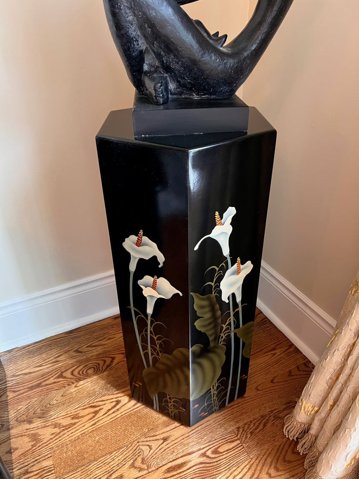 Vintage Black Lacquered Pedestal Stand # 2