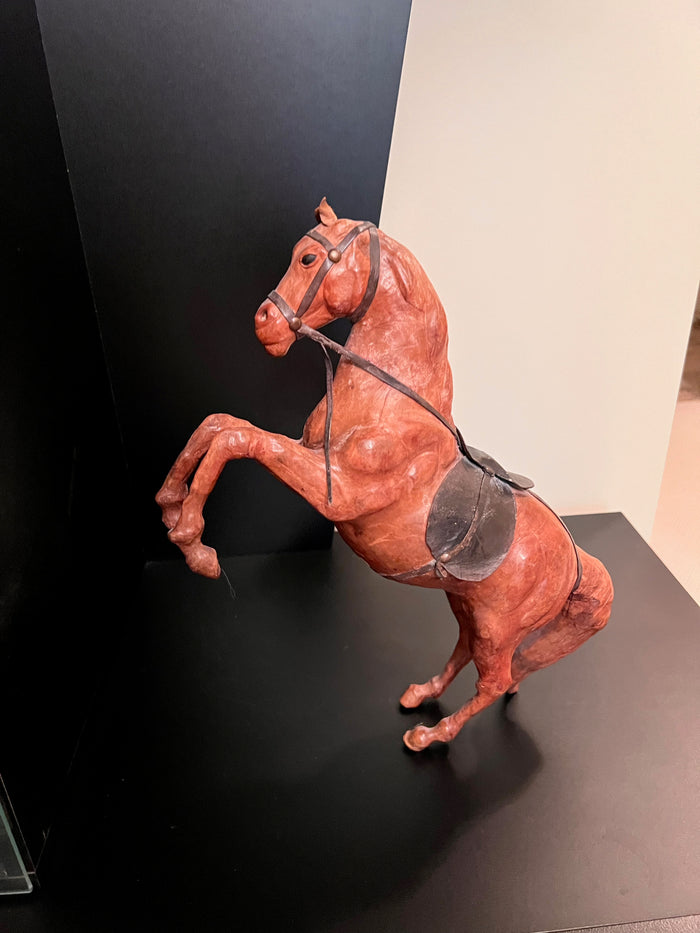 Vintage Leather-Wrapped  Rearing Horse Decor