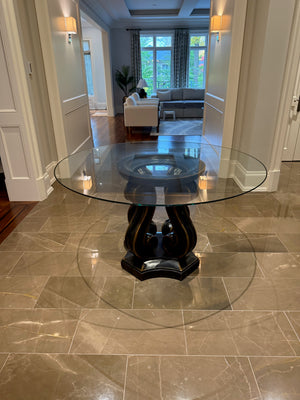 Round Glass with Black Wood Base Dining Table/Centre Table