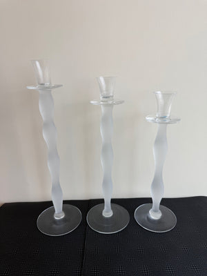Set of 3 Frosted Crystal 'Celeste' Candlesticks Designed by Anne Nilsson for Orrefors