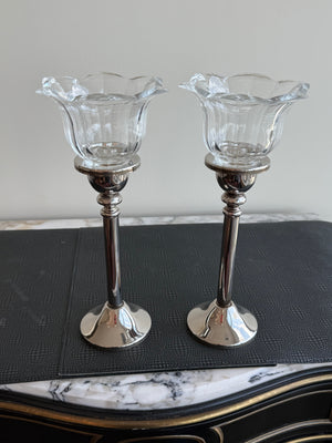 Pair of Godinger Silver-Plated & Crystal Candle Holders