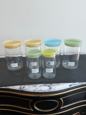 Lot of 7 Bodum Glass Storage Jars