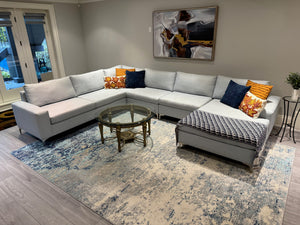 L-Shaped Grey Sectional Sofa with Chaise Lounge