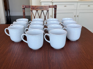 Set of 14 Pillivuyt France Basketweave White Porcelain Mugs