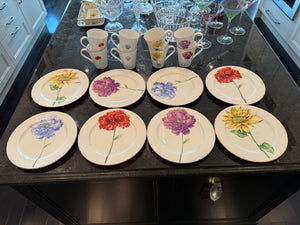 16-Piece Muti Hand-Painted Floral Porcelain Lot – 8 Plates & 8 Mugs