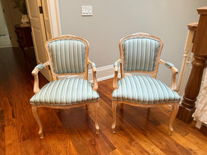 Pair of Louis XV Style Striped Fabric Armchairs