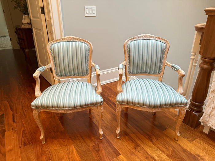 Pair of Louis XV Style Striped Fabric Armchairs