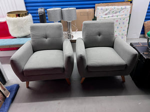 Pair of Structube FANY tufted armchairs, Light Grey (*retail $758)