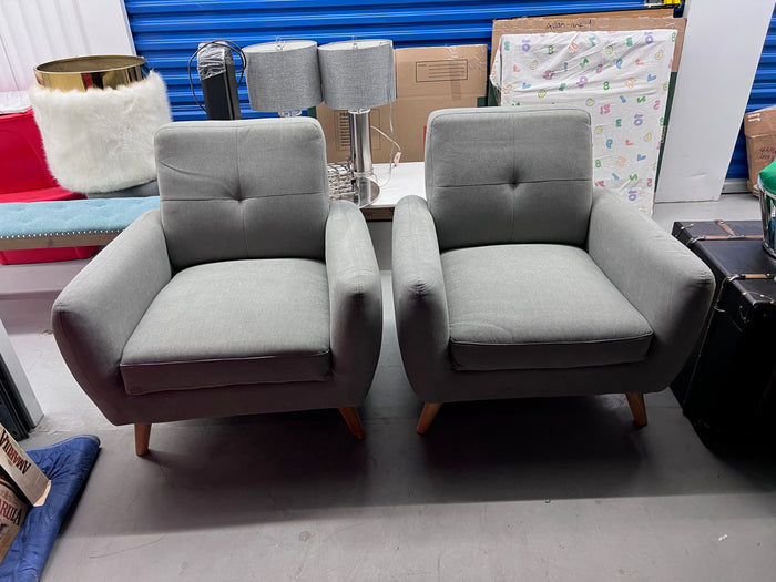 Pair of Structube FANY tufted armchairs, Light Grey (*retail $758)
