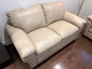 Arrow Furniture Beige Casper Pebble 100% Leather Love Seat (*retail $1,849)