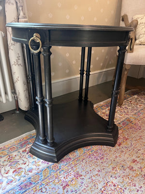 Black Round Accent Table with Paris 1889 Clock Inlay