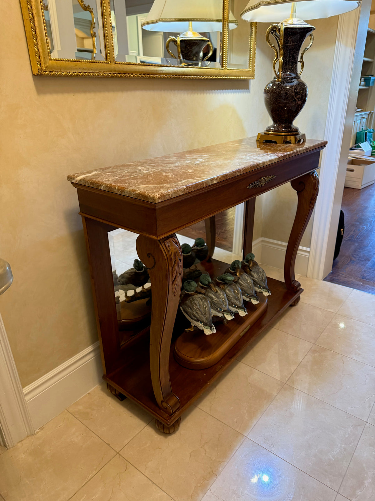 Ethan Allen Heirloom Marble Top Console Table