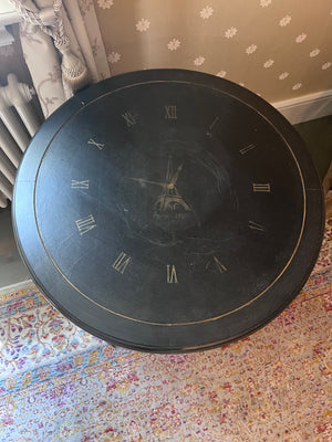 Black Round Accent Table with Paris 1889 Clock Inlay