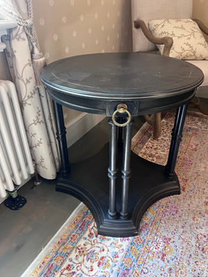 Black Round Accent Table with Paris 1889 Clock Inlay