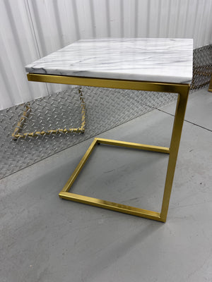 CB2 Smart Brass C Table with White Marble Top (*retail $229)