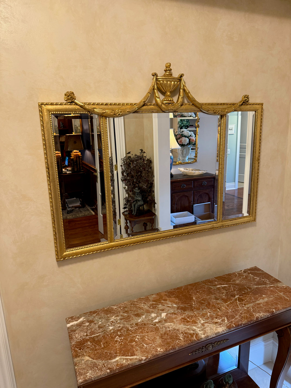Ethan Allen Adam Design 3 Panel Gold Mirror