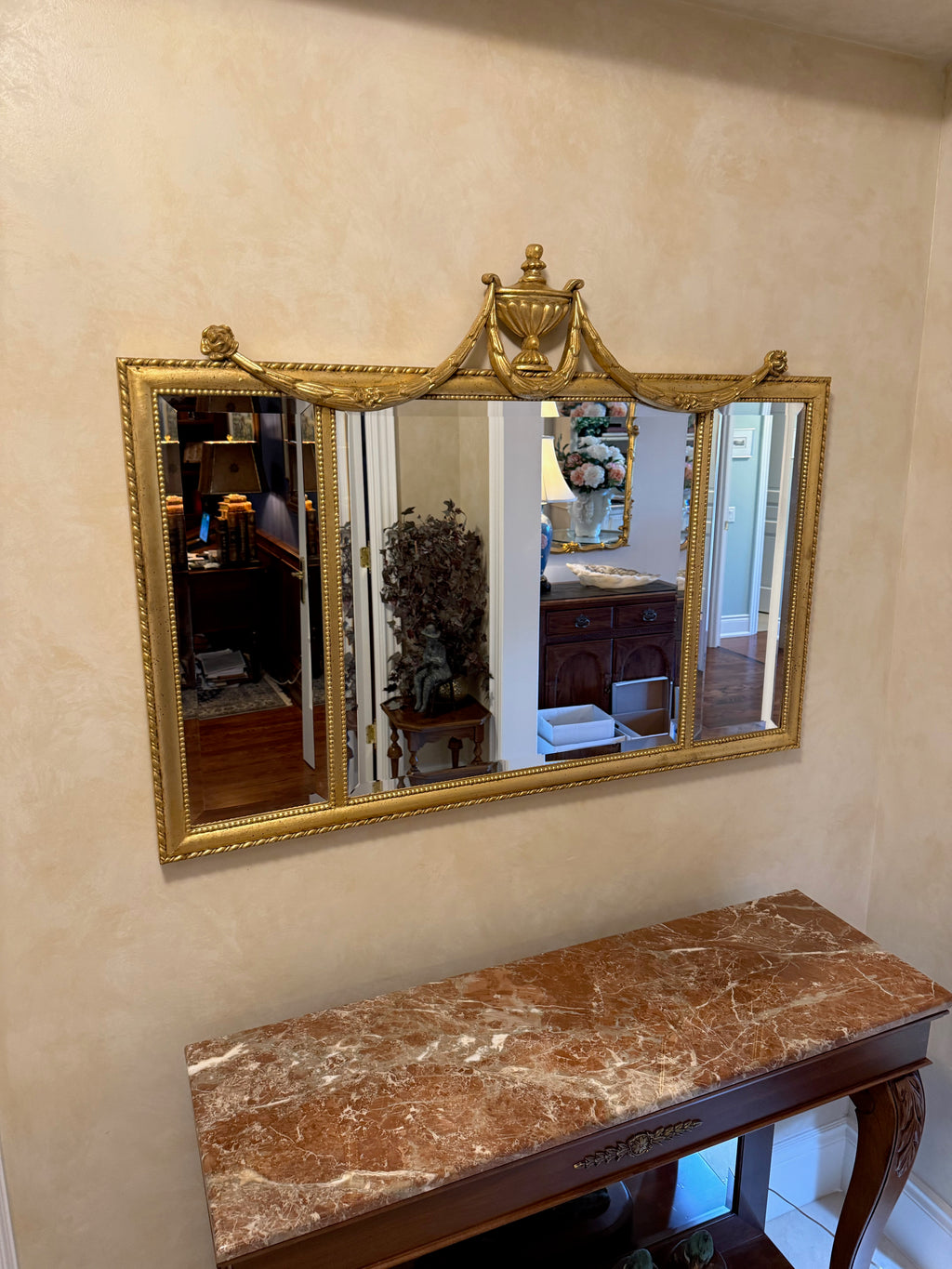 Ethan Allen Adam Design 3 Panel Gold Mirror