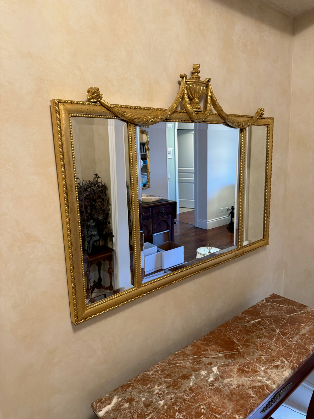 Ethan Allen Adam Design 3 Panel Gold Mirror