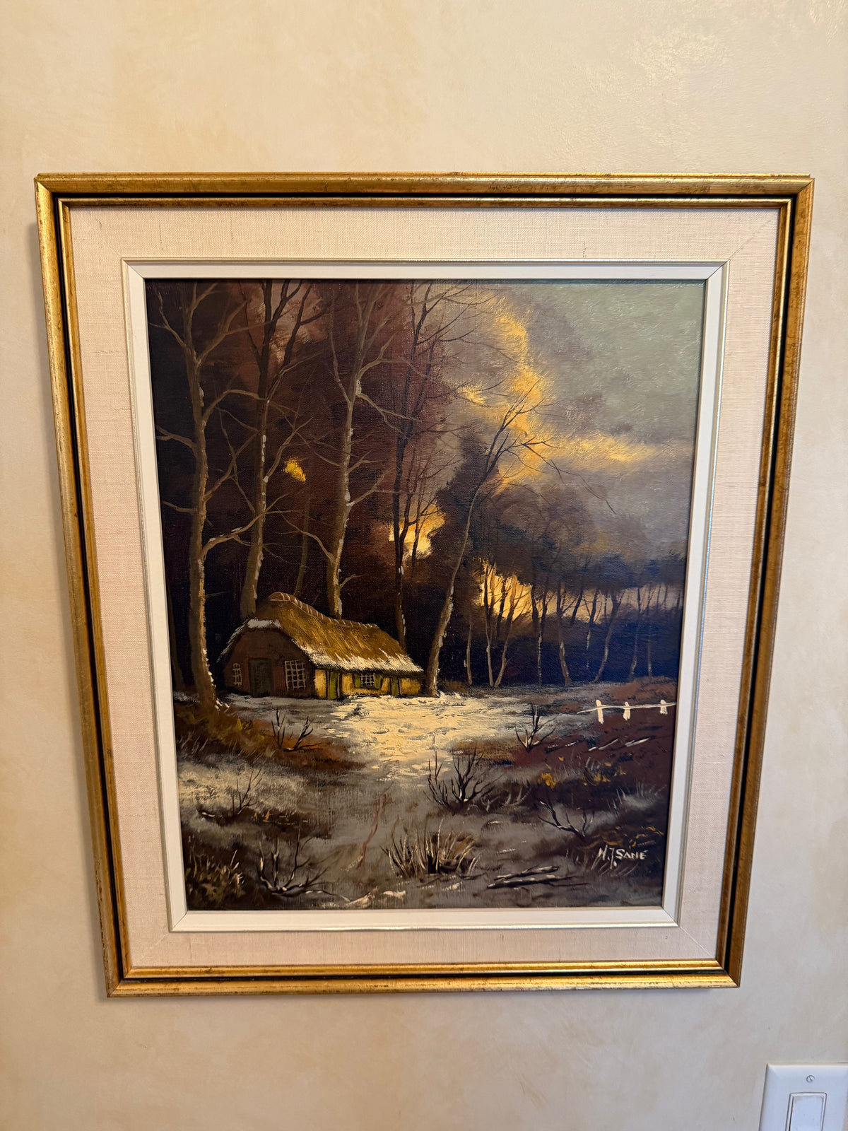 Original Oil Painting 'Cabin in the Woods' by artist N.J. Sane