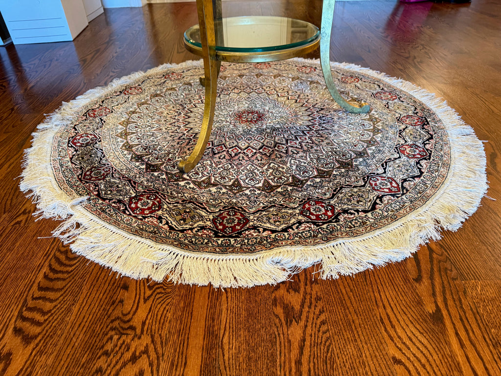 Small Round Art Silk Persian Rug
