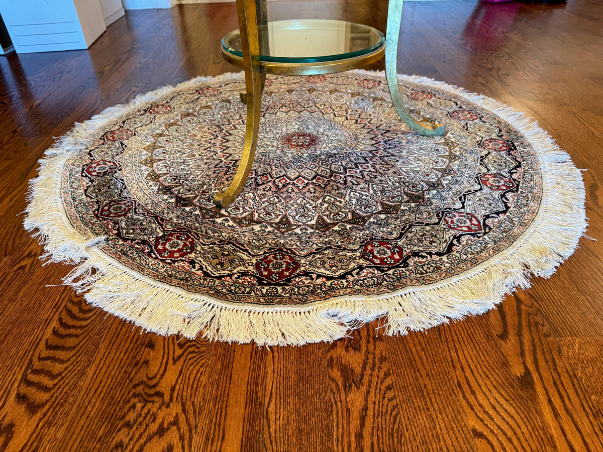 Small Round Art Silk Persian Rug