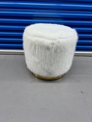White Faux Fur Ottoman, Gold