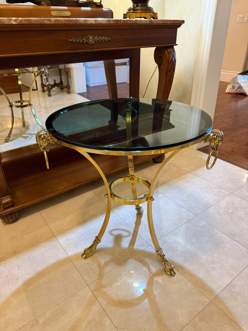 Regency Style Brass and Glass Round Occasional Table