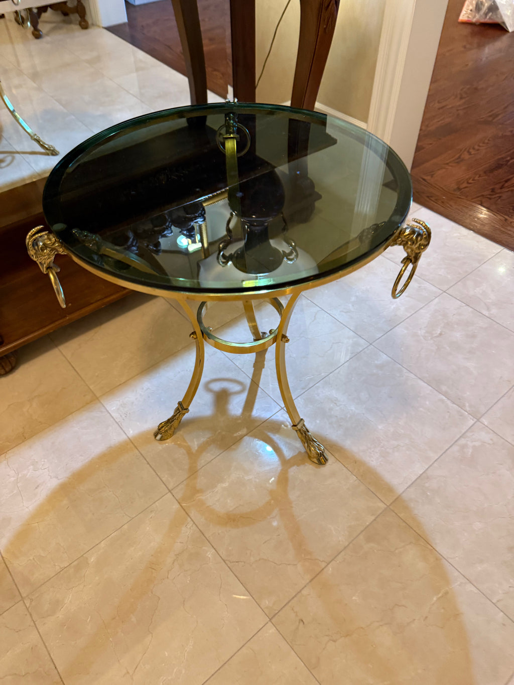Regency Style Brass and Glass Round Occasional Table