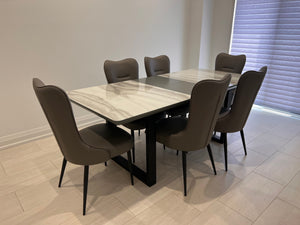 Arrow Furniture Marlo Faux Marble Dining Table + 6 Tammy Grey Leatherette Dining Chairs (*retail $3,200)