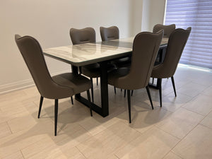 Arrow Furniture Marlo Faux Marble Dining Table + 6 Tammy Grey Leatherette Dining Chairs (*retail $3,200)