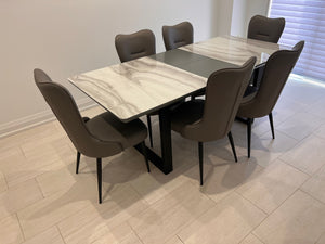 Arrow Furniture Marlo Faux Marble Dining Table + 6 Tammy Grey Leatherette Dining Chairs (*retail $3,200)
